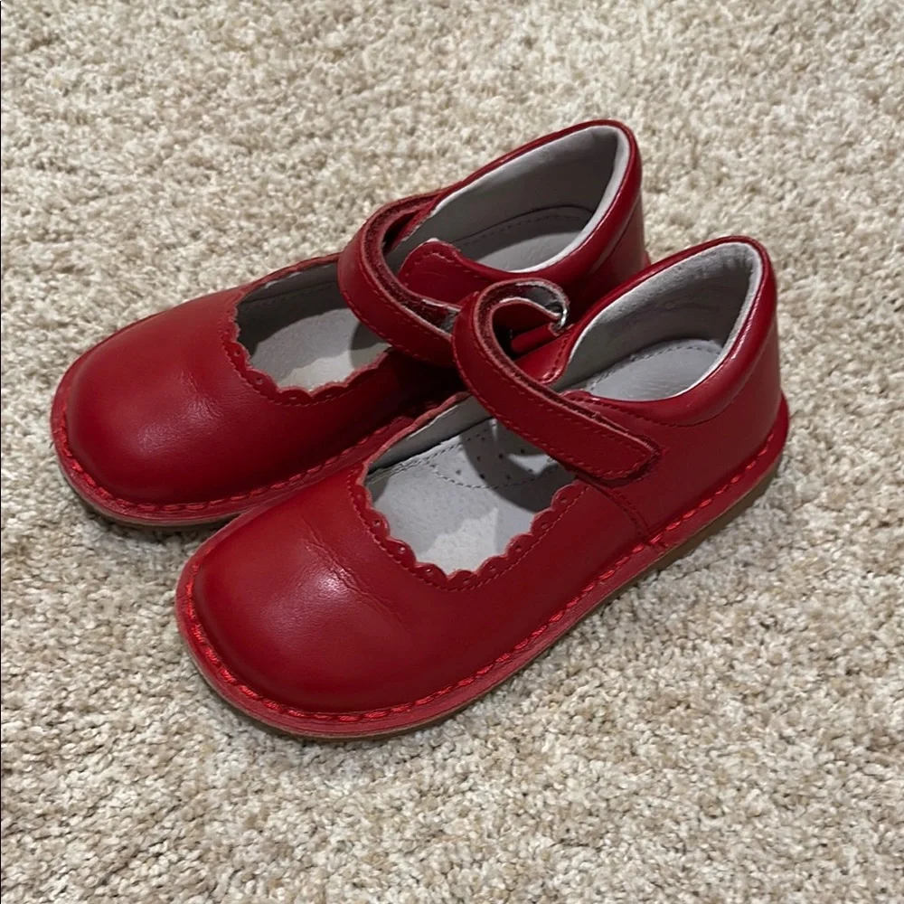 Girls' Red Mary Jane Dress Shoes with Hook-and-Loop Strap